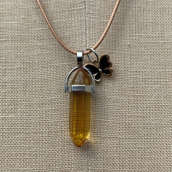 Handmade Honey Resin Dagger Crystal Amulet Necklace & Butterfly Charm - Picture 7 of 9